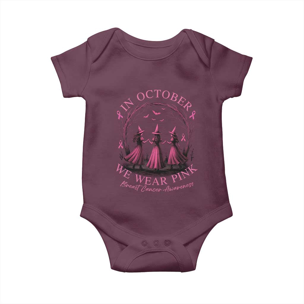 In October We Wear Pink Witches Baby Onesie Spooky Breast Cancer Witch Halloween Pink Ribbon TS10 Maroon Print Your Wear