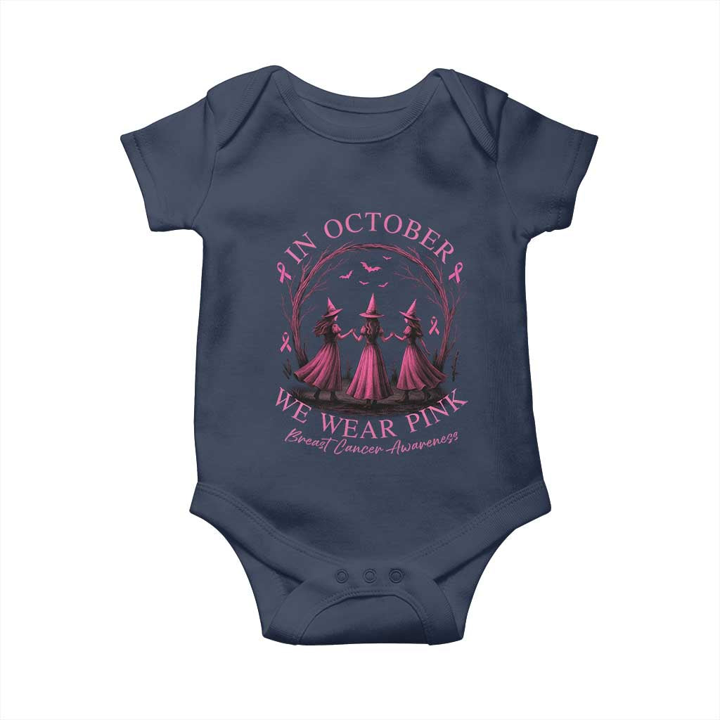In October We Wear Pink Witches Baby Onesie Spooky Breast Cancer Witch Halloween Pink Ribbon TS10 Navy Print Your Wear