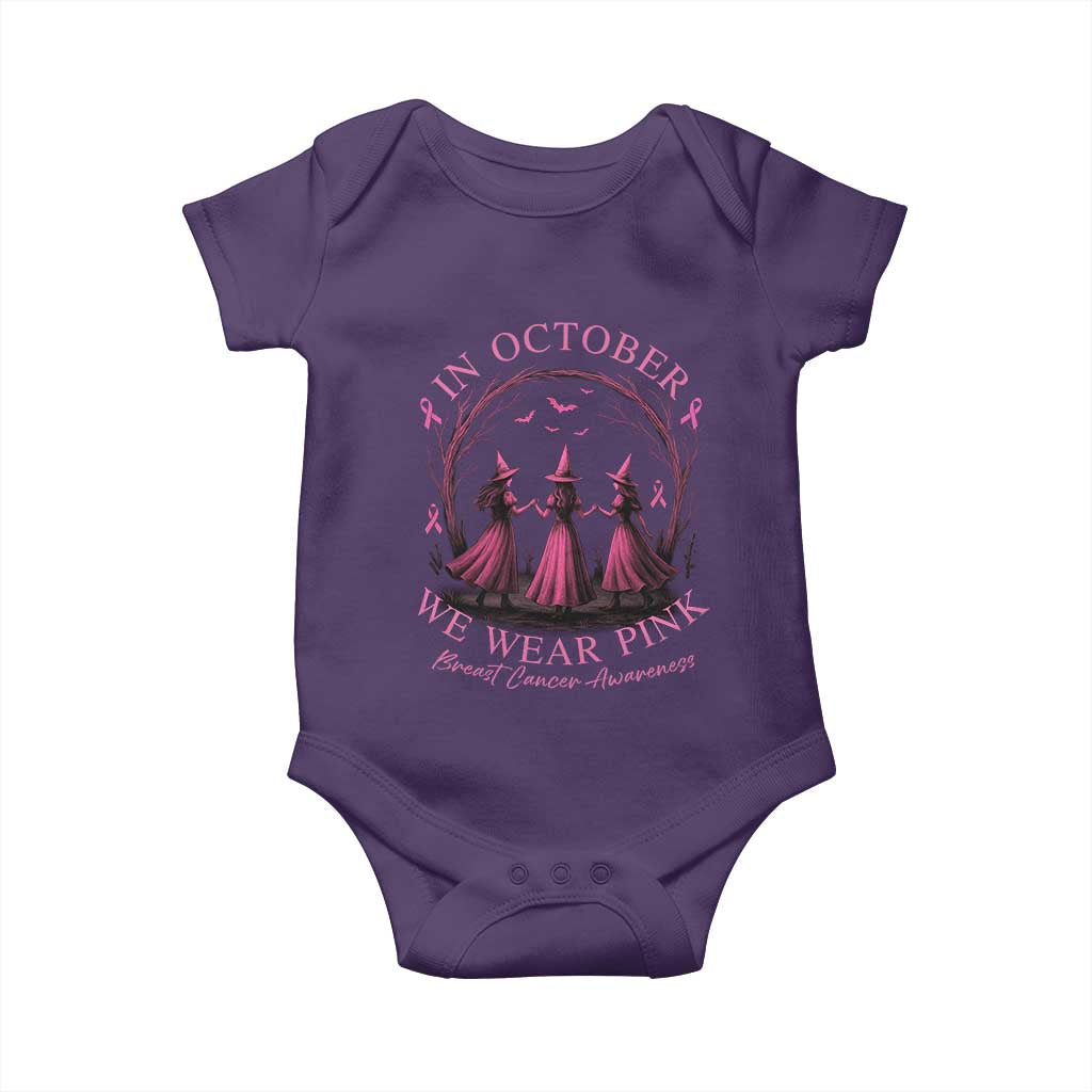 In October We Wear Pink Witches Baby Onesie Spooky Breast Cancer Witch Halloween Pink Ribbon TS10 Purple Print Your Wear