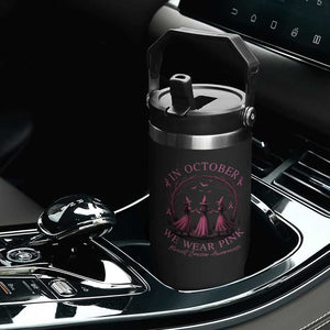 In October We Wear Pink Witches Flip Straw Tumbler Spooky Breast Cancer Witch Halloween Pink Ribbon TS10 Print Your Wear