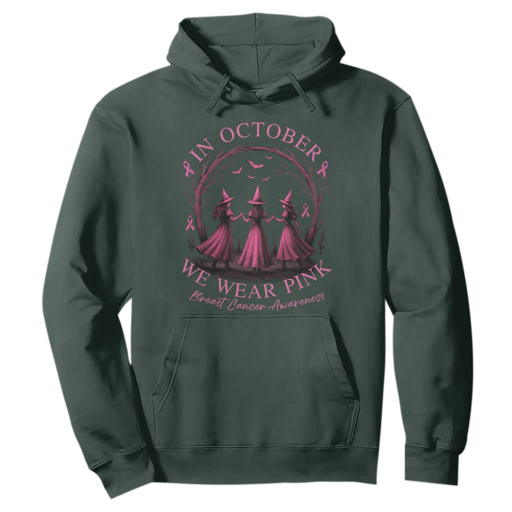 In October We Wear Pink Witches Hoodie Spooky Breast Cancer Witch Halloween Pink Ribbon TS10 Dark Forest Green Print Your Wear