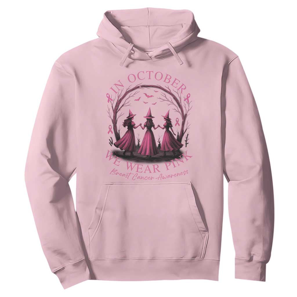 In October We Wear Pink Witches Hoodie Spooky Breast Cancer Witch Halloween Pink Ribbon TS10 Light Pink Print Your Wear