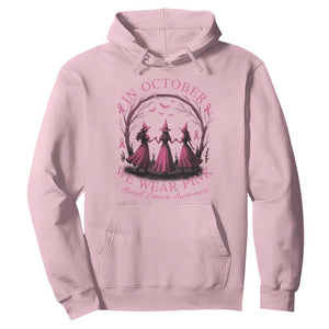 In October We Wear Pink Witches Hoodie Spooky Breast Cancer Witch Halloween Pink Ribbon TS10 Light Pink Print Your Wear