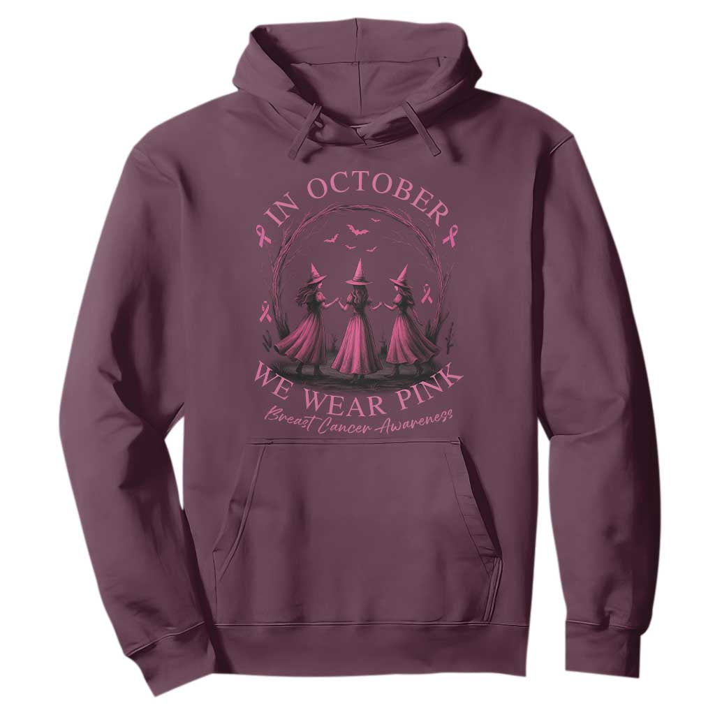 In October We Wear Pink Witches Hoodie Spooky Breast Cancer Witch Halloween Pink Ribbon TS10 Maroon Print Your Wear