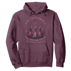 In October We Wear Pink Witches Hoodie Spooky Breast Cancer Witch Halloween Pink Ribbon TS10 Maroon Print Your Wear