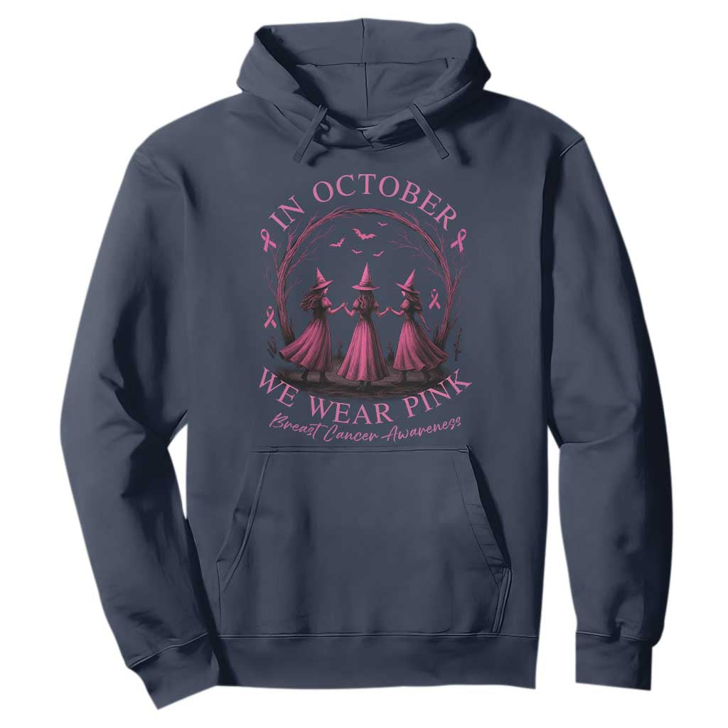 In October We Wear Pink Witches Hoodie Spooky Breast Cancer Witch Halloween Pink Ribbon TS10 Navy Print Your Wear