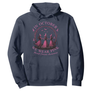 In October We Wear Pink Witches Hoodie Spooky Breast Cancer Witch Halloween Pink Ribbon TS10 Navy Print Your Wear