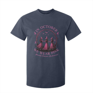 In October We Wear Pink Witches T Shirt For Kid Spooky Breast Cancer Witch Halloween Pink Ribbon TS10 Navy Print Your Wear