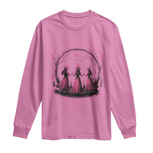 In October We Wear Pink Witches Long Sleeve Shirt Spooky Breast Cancer Witch Halloween Pink Ribbon TS10 Azalea Print Your Wear