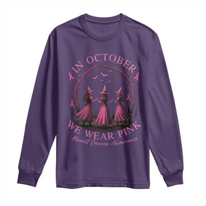 In October We Wear Pink Witches Long Sleeve Shirt Spooky Breast Cancer Witch Halloween Pink Ribbon TS10 Purple Print Your Wear