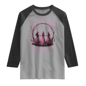 In October We Wear Pink Witches Raglan Shirt Spooky Breast Cancer Witch Halloween Pink Ribbon TS10 Sport Gray Black Print Your Wear