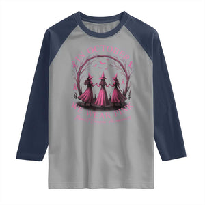 In October We Wear Pink Witches Raglan Shirt Spooky Breast Cancer Witch Halloween Pink Ribbon TS10 Sport Gray Navy Print Your Wear