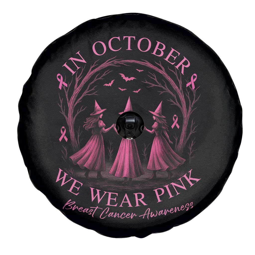 In October We Wear Pink Witches Spare Tire Cover Spooky Breast Cancer Witch Halloween Pink Ribbon TS10 Print Your Wear