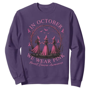 In October We Wear Pink Witches Sweatshirt Spooky Breast Cancer Witch Halloween Pink Ribbon TS10 Purple Print Your Wear
