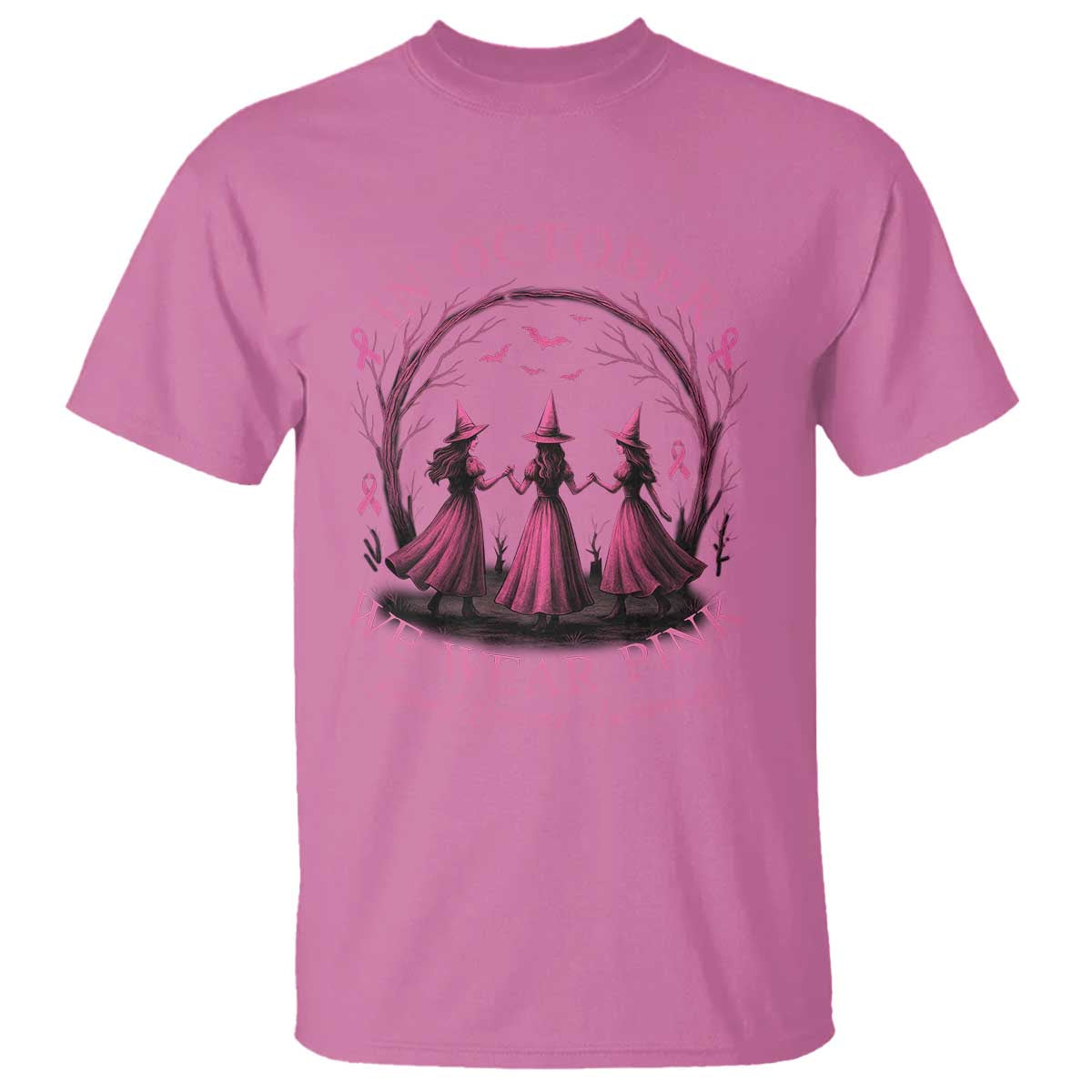 In October We Wear Pink Witches T Shirt Spooky Breast Cancer Witch Halloween Pink Ribbon TS10 Azalea Print Your Wear