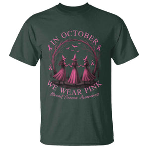 In October We Wear Pink Witches T Shirt Spooky Breast Cancer Witch Halloween Pink Ribbon TS10 Dark Forest Green Print Your Wear