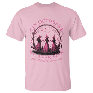 In October We Wear Pink Witches T Shirt Spooky Breast Cancer Witch Halloween Pink Ribbon TS10 Light Pink Print Your Wear