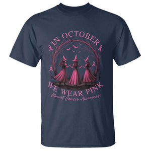 In October We Wear Pink Witches T Shirt Spooky Breast Cancer Witch Halloween Pink Ribbon TS10 Navy Print Your Wear
