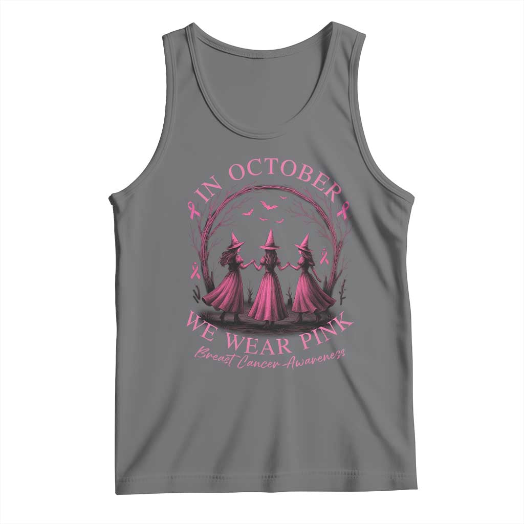 In October We Wear Pink Witches Tank Top Spooky Breast Cancer Witch Halloween Pink Ribbon TS10 Black Heather Print Your Wear