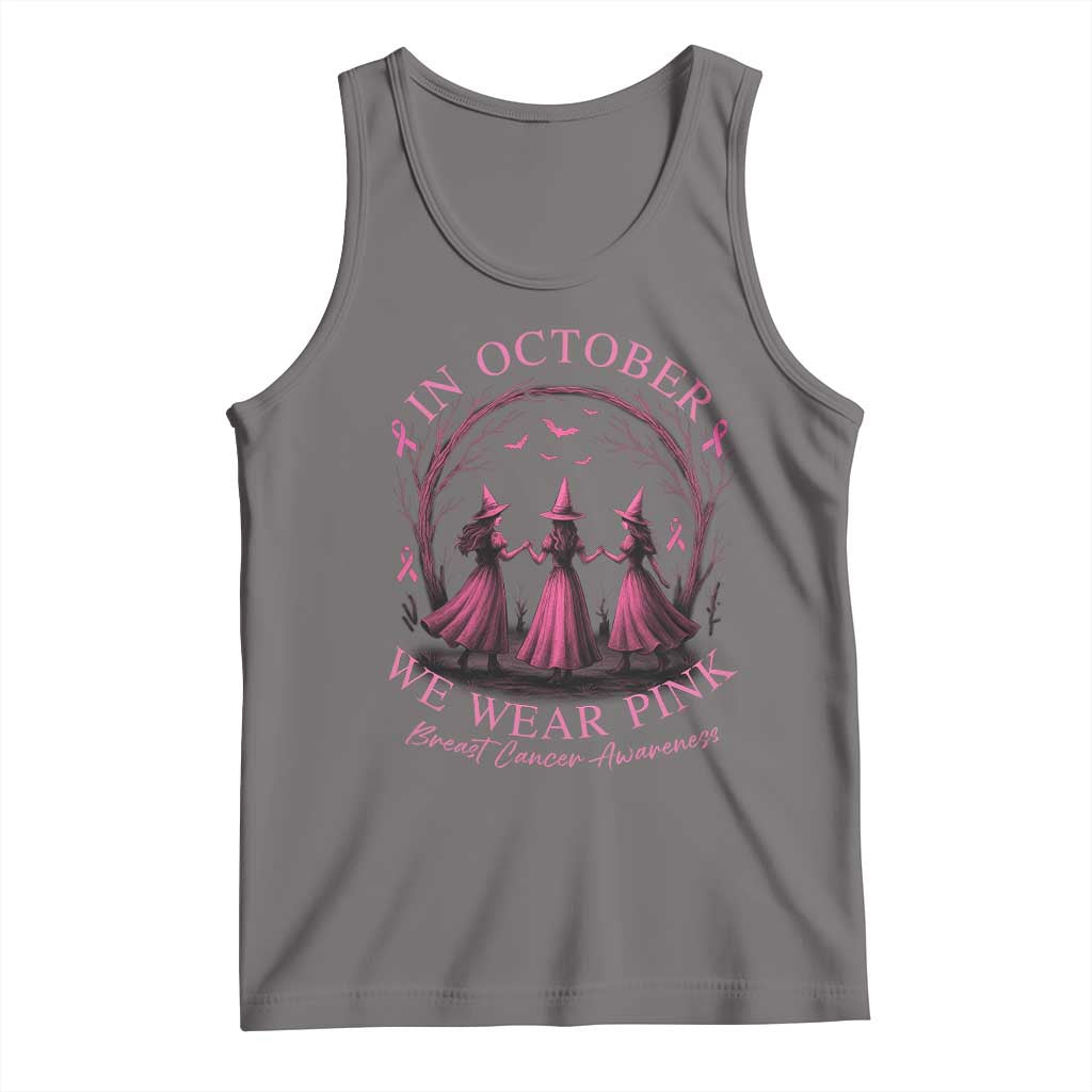 In October We Wear Pink Witches Tank Top Spooky Breast Cancer Witch Halloween Pink Ribbon TS10 Deep Heather Print Your Wear