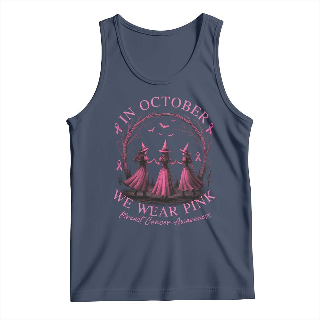 In October We Wear Pink Witches Tank Top Spooky Breast Cancer Witch Halloween Pink Ribbon TS10 Navy Print Your Wear