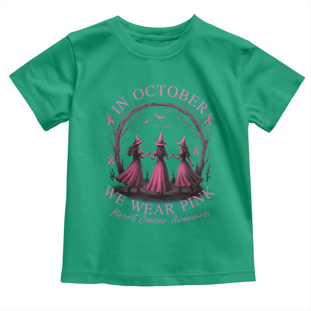 In October We Wear Pink Witches Toddler T Shirt Spooky Breast Cancer Witch Halloween Pink Ribbon TS10 Irish Green Print Your Wear
