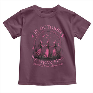 In October We Wear Pink Witches Toddler T Shirt Spooky Breast Cancer Witch Halloween Pink Ribbon TS10 Maroon Print Your Wear