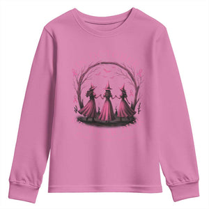 In October We Wear Pink Witches Youth Sweatshirt Spooky Breast Cancer Witch Halloween Pink Ribbon TS10 Azalea Print Your Wear
