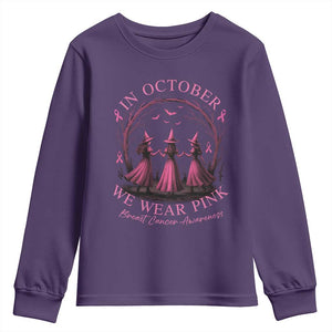 In October We Wear Pink Witches Youth Sweatshirt Spooky Breast Cancer Witch Halloween Pink Ribbon TS10 Purple Print Your Wear