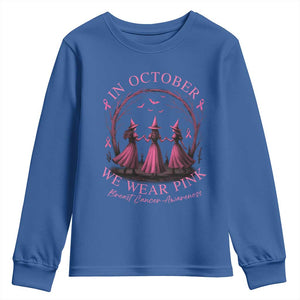 In October We Wear Pink Witches Youth Sweatshirt Spooky Breast Cancer Witch Halloween Pink Ribbon TS10 Royal Blue Print Your Wear