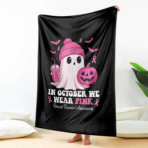 In October We Wear Pink Ghost Throw Blanket Halloween Breast Cancer Pink Ribbon Pumpkin TS10 Print Your Wear