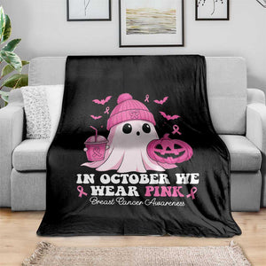 In October We Wear Pink Ghost Throw Blanket Halloween Breast Cancer Pink Ribbon Pumpkin TS10 Print Your Wear