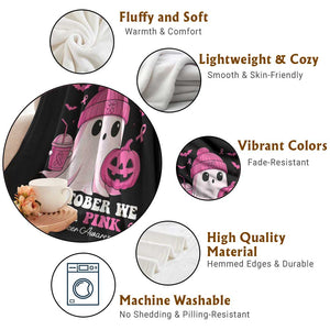 In October We Wear Pink Ghost Throw Blanket Halloween Breast Cancer Pink Ribbon Pumpkin TS10 Print Your Wear