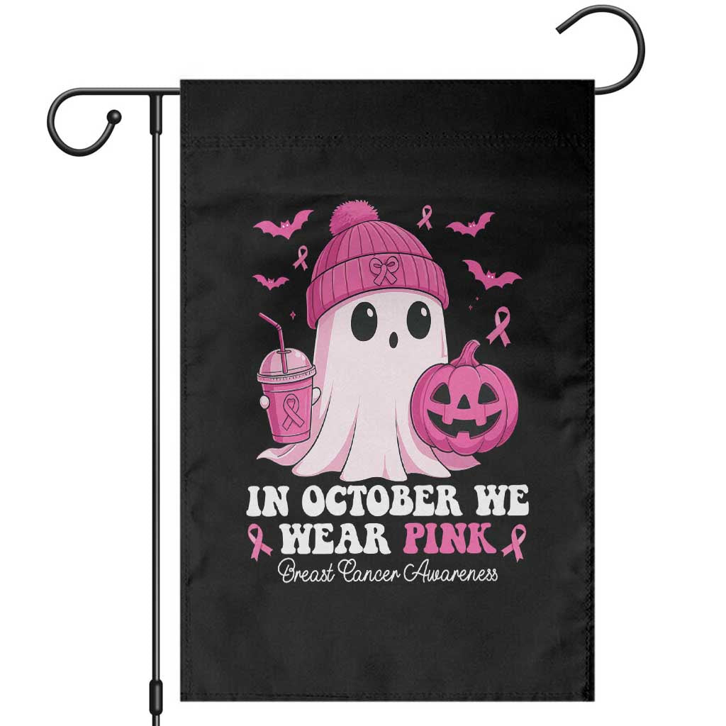 In October We Wear Pink Ghost Garden Flag Halloween Breast Cancer Pink Ribbon Pumpkin TS10 Black Print Your Wear