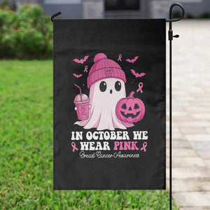 In October We Wear Pink Ghost Garden Flag Halloween Breast Cancer Pink Ribbon Pumpkin TS10 Print Your Wear