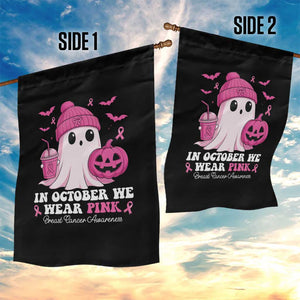 In October We Wear Pink Ghost Garden Flag Halloween Breast Cancer Pink Ribbon Pumpkin TS10 Print Your Wear