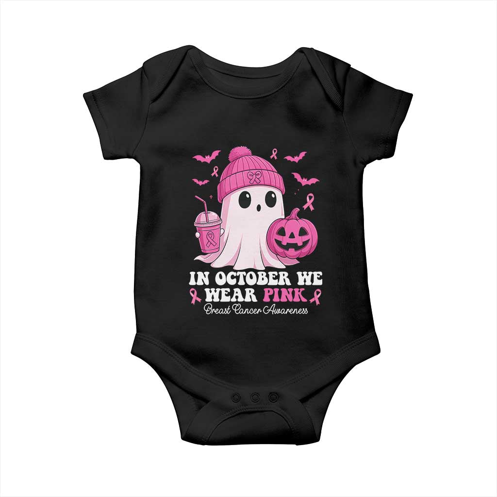 In October We Wear Pink Ghost Baby Onesie Halloween Breast Cancer Pink Ribbon Pumpkin TS10 Black Print Your Wear