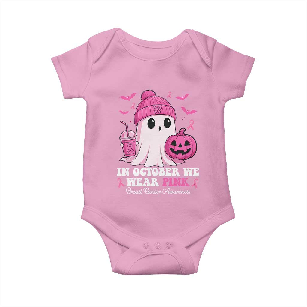 In October We Wear Pink Ghost Baby Onesie Halloween Breast Cancer Pink Ribbon Pumpkin TS10 Light Pink Print Your Wear