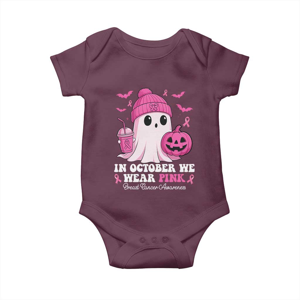 In October We Wear Pink Ghost Baby Onesie Halloween Breast Cancer Pink Ribbon Pumpkin TS10 Maroon Print Your Wear