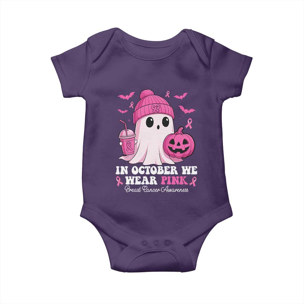 In October We Wear Pink Ghost Baby Onesie Halloween Breast Cancer Pink Ribbon Pumpkin TS10 Purple Print Your Wear