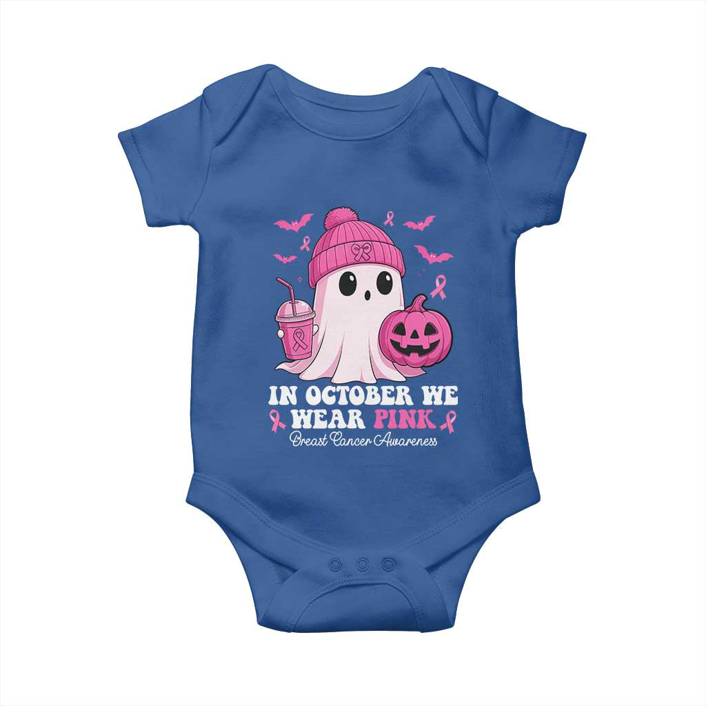 In October We Wear Pink Ghost Baby Onesie Halloween Breast Cancer Pink Ribbon Pumpkin TS10 Royal Blue Print Your Wear