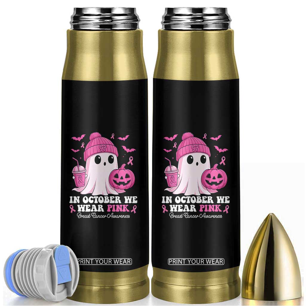 In October We Wear Pink Ghost Bullet Tumbler Halloween Breast Cancer Pink Ribbon Pumpkin TS10 Black Print Your Wear