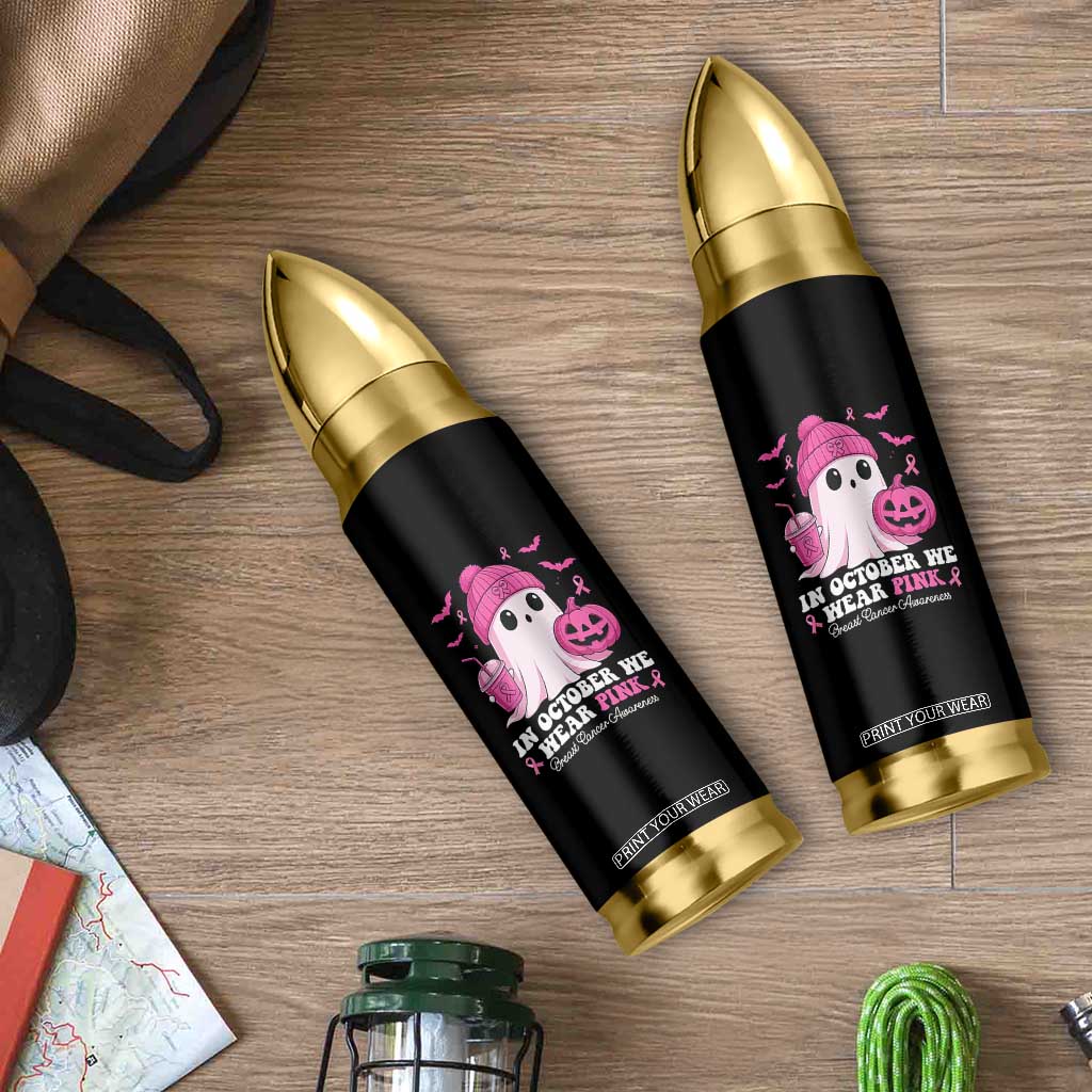 In October We Wear Pink Ghost Bullet Tumbler Halloween Breast Cancer Pink Ribbon Pumpkin TS10 Print Your Wear