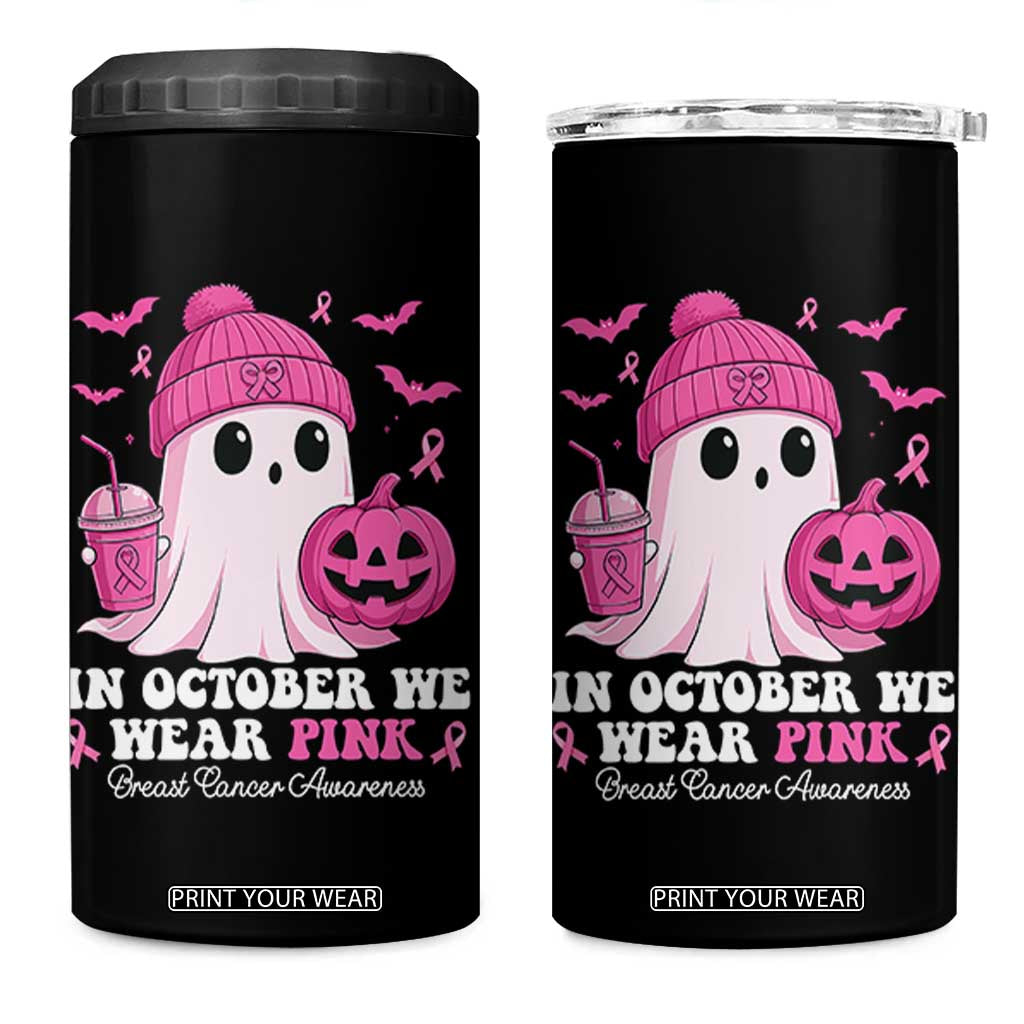 In October We Wear Pink Ghost 4 in 1 Can Cooler Tumbler Halloween Breast Cancer Pink Ribbon Pumpkin TS10 One Size: 16 oz Black Print Your Wear
