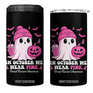In October We Wear Pink Ghost 4 in 1 Can Cooler Tumbler Halloween Breast Cancer Pink Ribbon Pumpkin TS10 One Size: 16 oz Black Print Your Wear