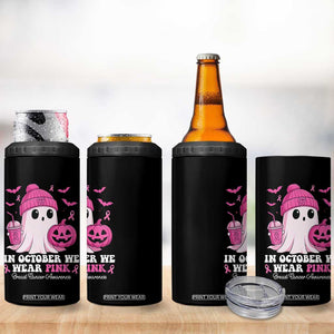 In October We Wear Pink Ghost 4 in 1 Can Cooler Tumbler Halloween Breast Cancer Pink Ribbon Pumpkin TS10 Print Your Wear