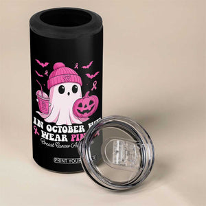 In October We Wear Pink Ghost 4 in 1 Can Cooler Tumbler Halloween Breast Cancer Pink Ribbon Pumpkin TS10 Print Your Wear