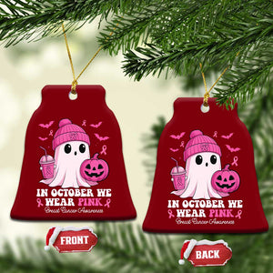 In October We Wear Pink Ghost Ceramic Ornament Halloween Breast Cancer Pink Ribbon Pumpkin TS10 Print Your Wear