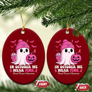 In October We Wear Pink Ghost Ceramic Ornament Halloween Breast Cancer Pink Ribbon Pumpkin TS10 Print Your Wear