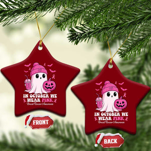 In October We Wear Pink Ghost Ceramic Ornament Halloween Breast Cancer Pink Ribbon Pumpkin TS10 Print Your Wear